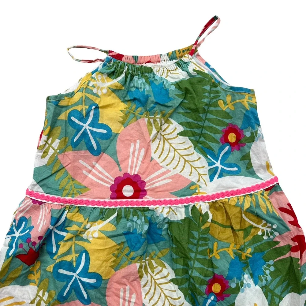 Kidpik Tiered Dress Size Small 7/8 Multi Cotton Lively Tropical Floral Casual